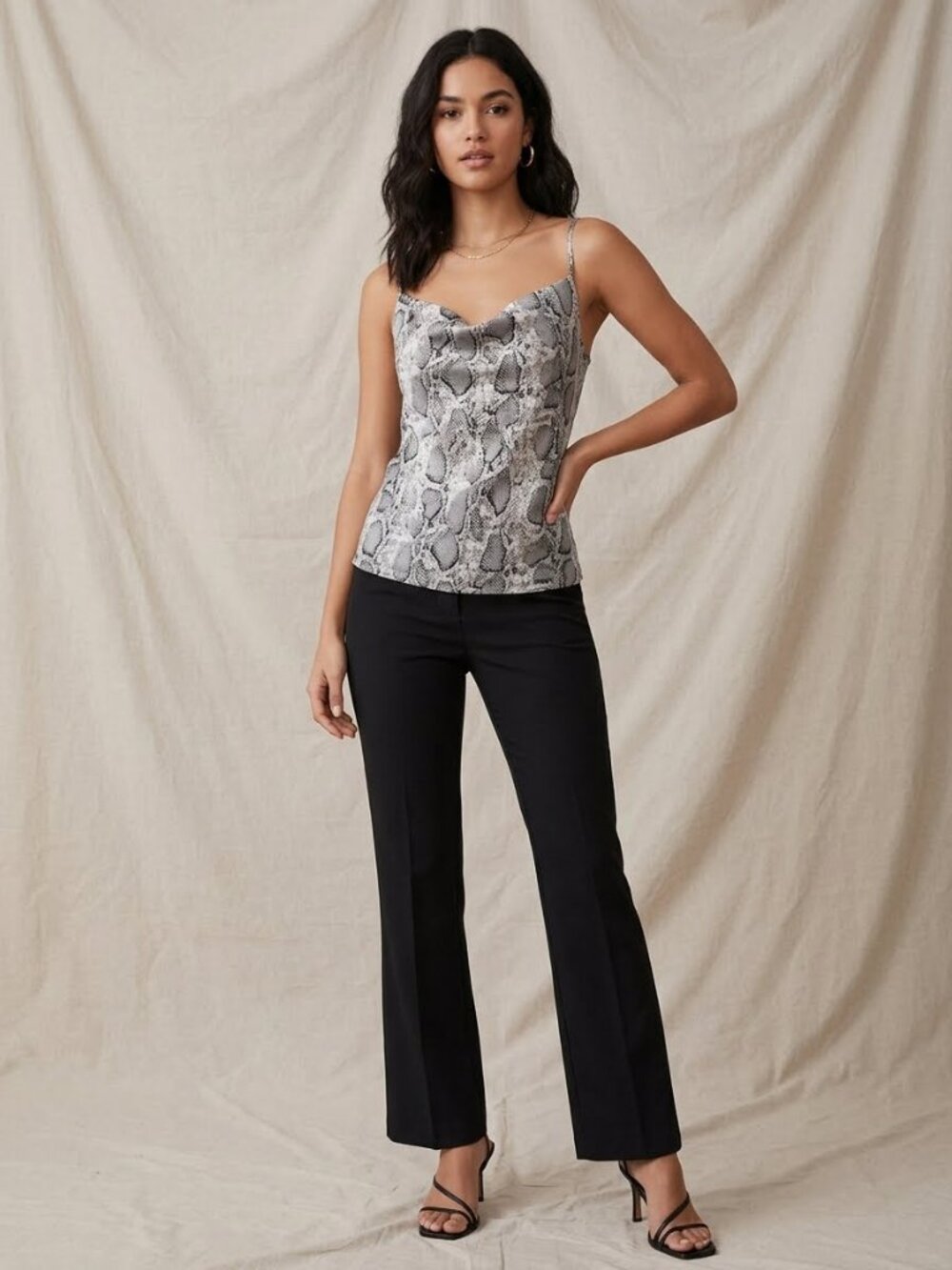 • SHEIN Snake Print Cowl Neck Spaghetti Strap Cami Top Gray